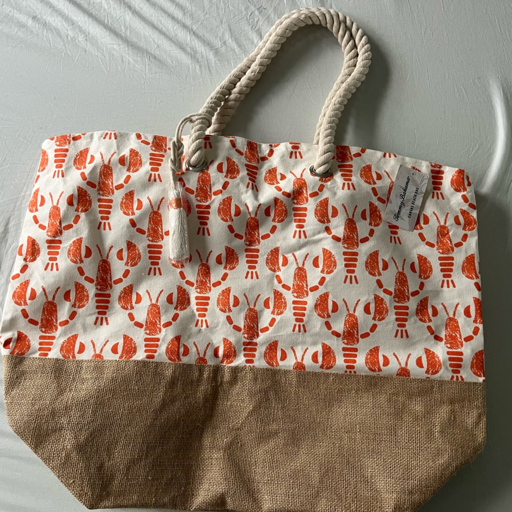 Tommy Bahama Orange Lobster Canvas Beach Bag